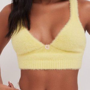 For Love and Lemons Devon Cropped Mohair Top Size Small Yellow NWT